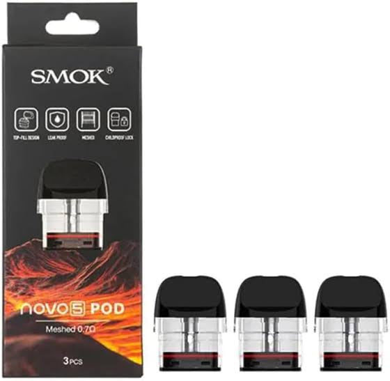 SMOK Novo 5 Replacement PODs, 0.7 Ohm, Built-In Coil, Meshed, MTL, High-Quality Refillable Pod for Enhanced Flavour and Vapor Production, SMOK Vaping PODs, Pack of 3, No Nicotine