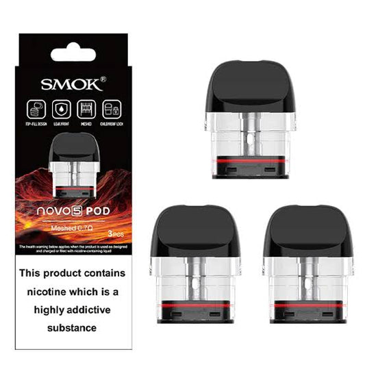 SMOK Novo 5 Replacement PODs, 0.7 Ohm, Built-In Coil, Meshed, MTL, High-Quality Refillable Pod for Enhanced Flavour and Vapor Production, SMOK Vaping PODs, Pack of 3, No Nicotine
