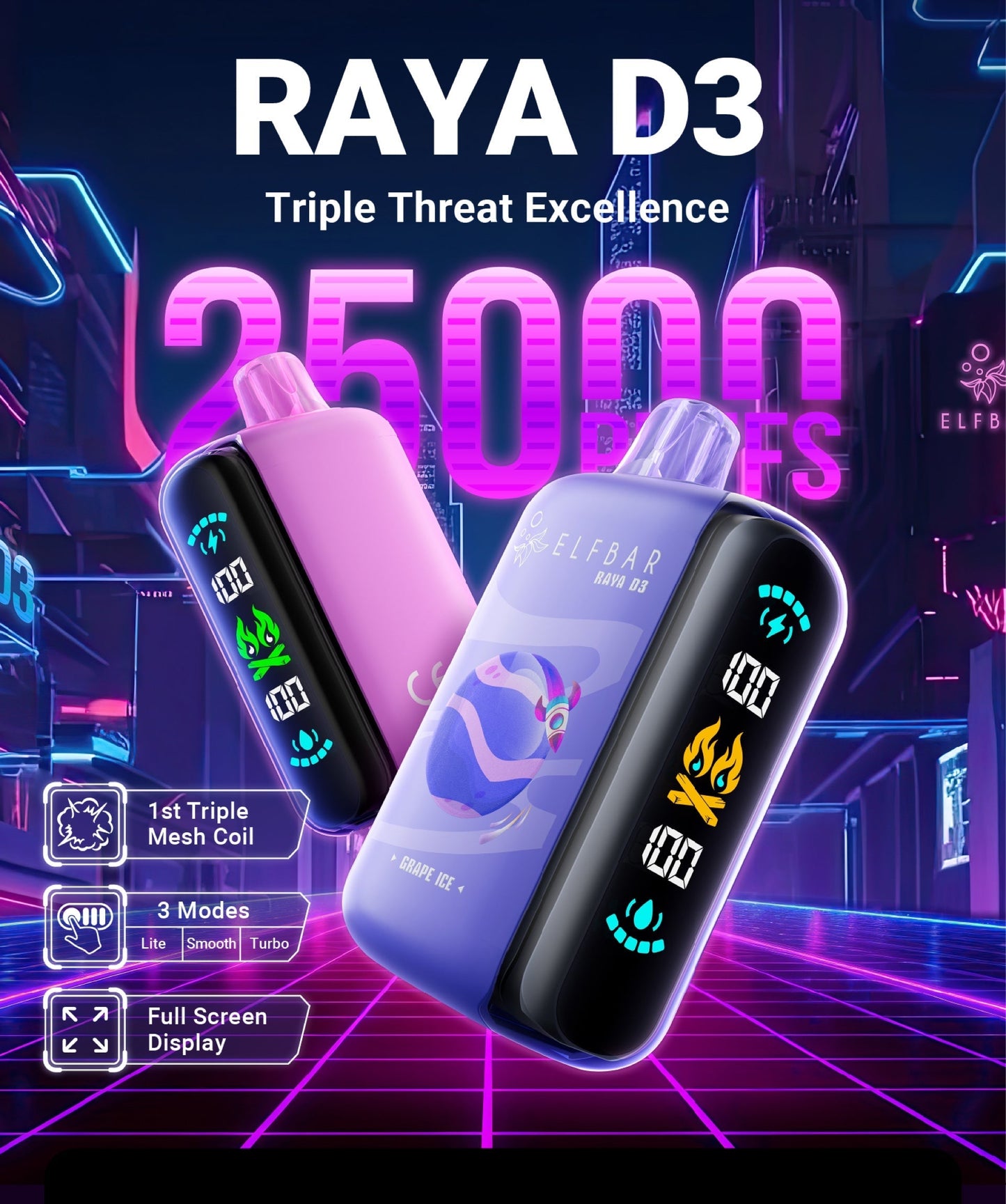 Elfbar Raya D3 25000 Puffs Disposable  | JUST VAPE NDIA | DISPOSSABLE VAPE